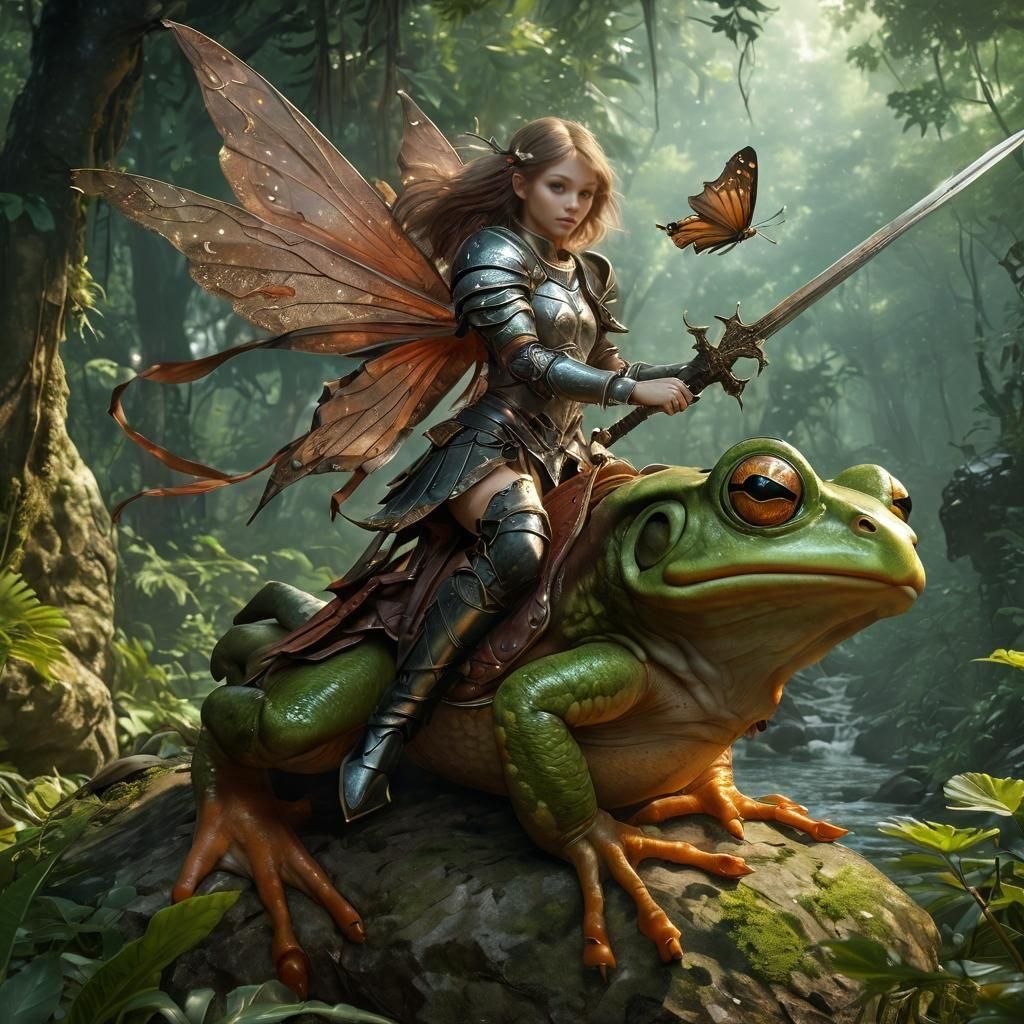 Armored Fairy Warrior Riding a Frog