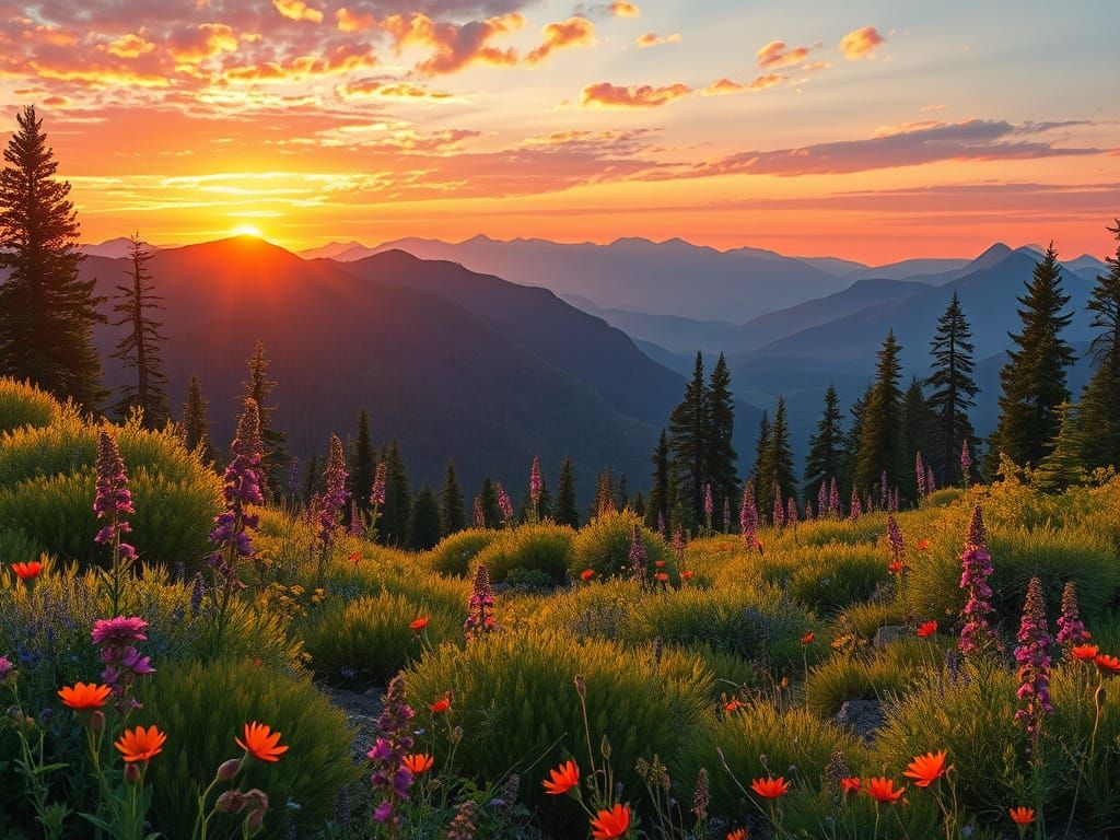 Wildflowers Bloom in Majestic Wilderness Landscape