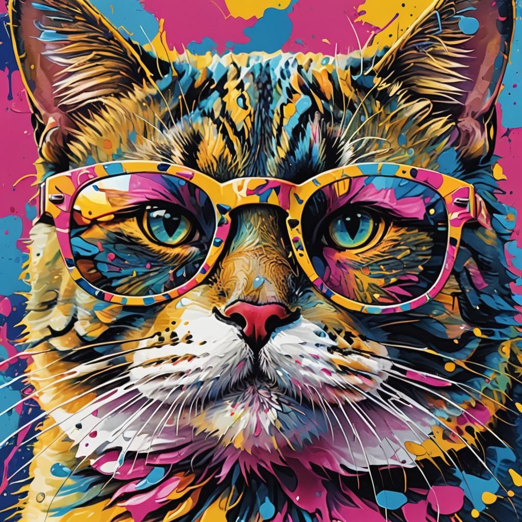 Colorful Cat in Sunglasses: Abstract Pop Art Portrait