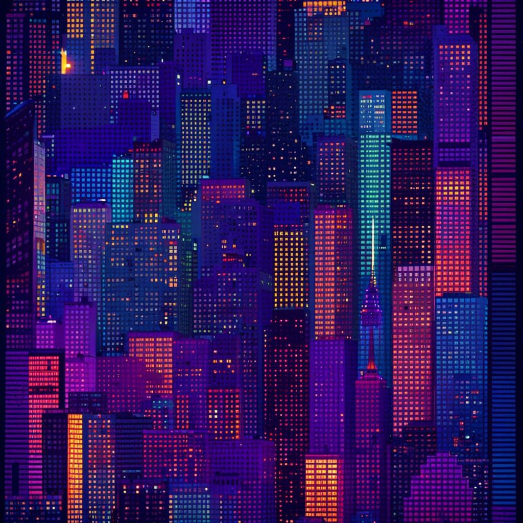 Pop Art New York Cityscape at Night