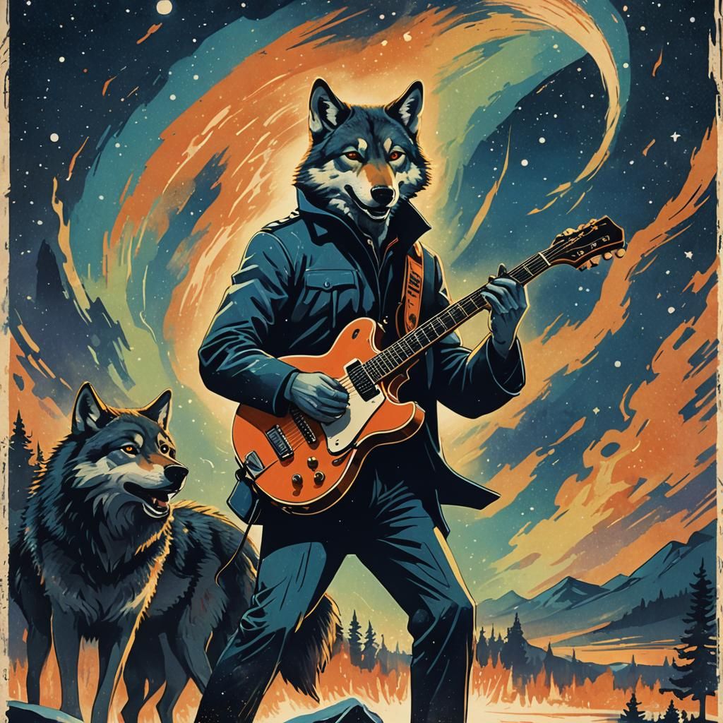 Retro Guitarist Plays Under Northern Lights