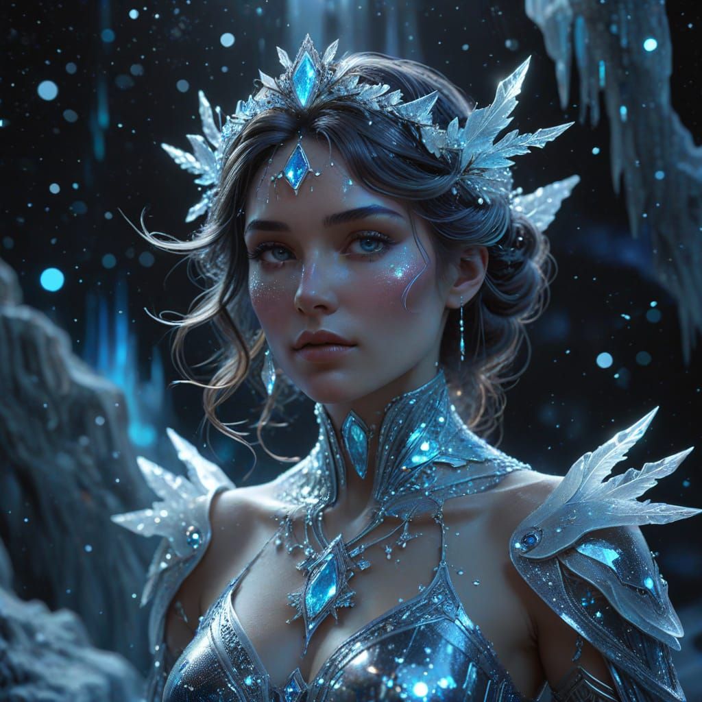 Ethereal Ice Princess in Winter Landscape