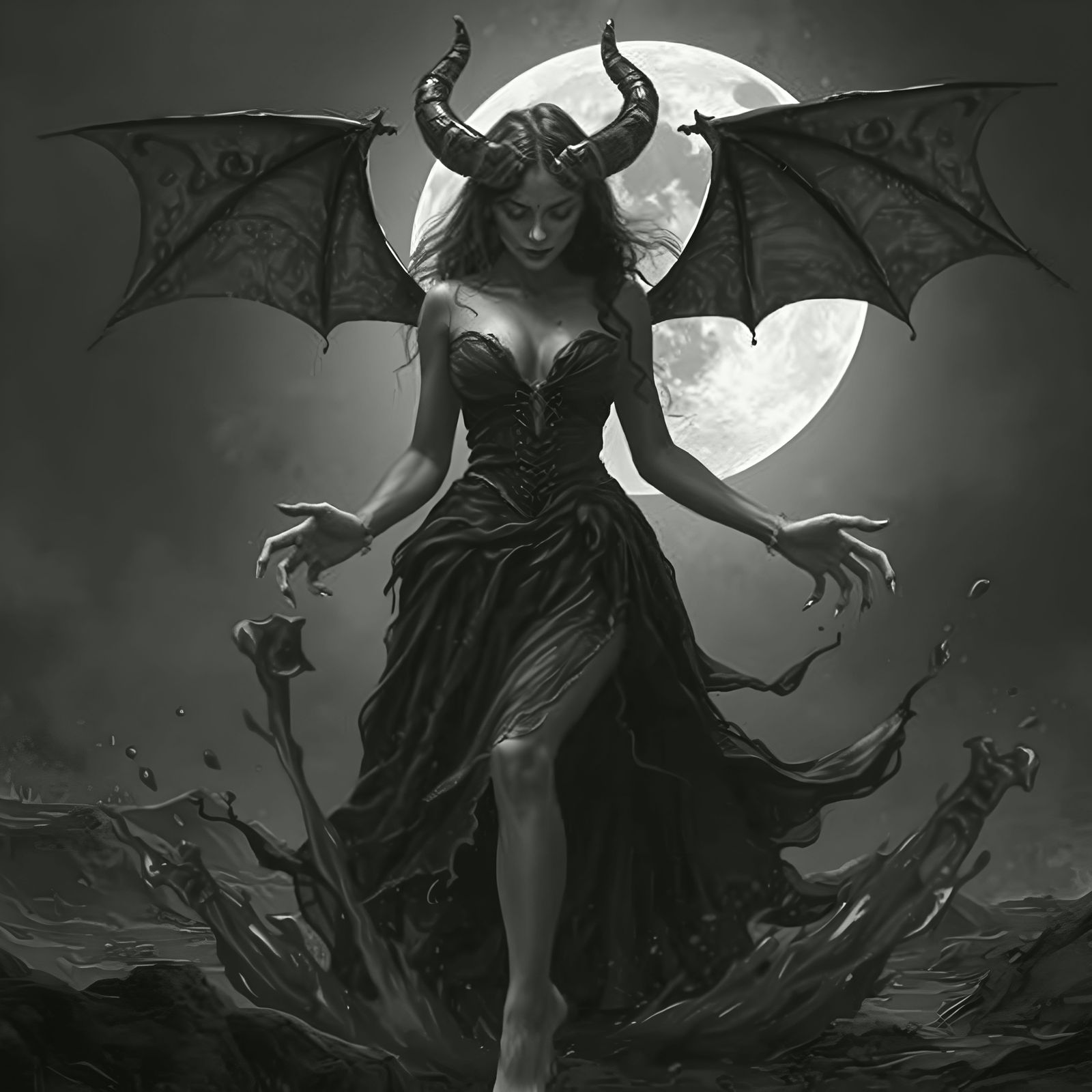 Ethereal Goddess of the Underworld in Gouache Style