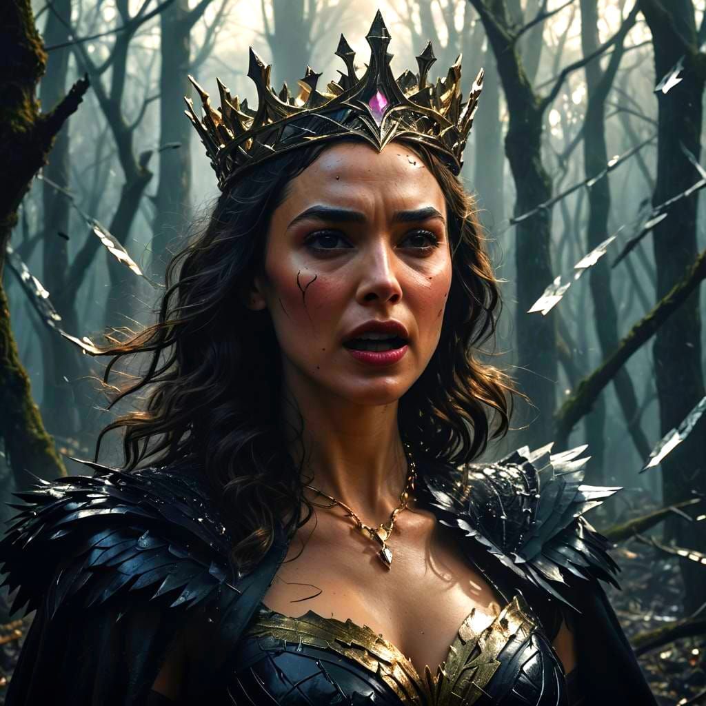 Evil Queen Shatters Mirror in Dramatic Portrait