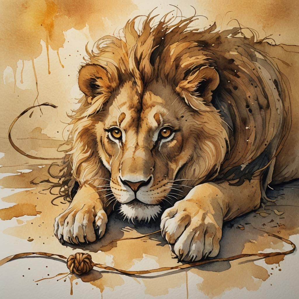Lion Freed by Mouse: Whimsical Watercolor Illustration