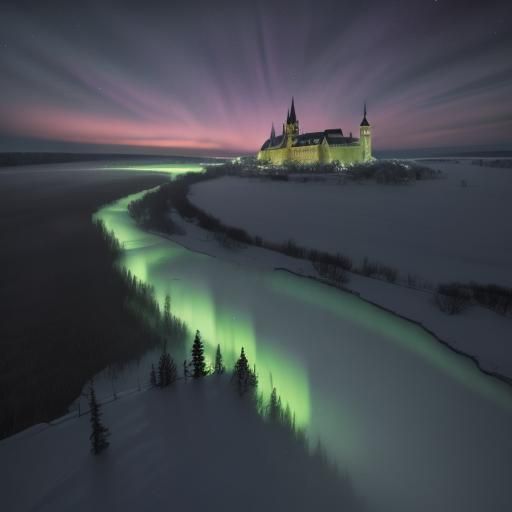 Aurora Borealis over Icy Malbork Castle