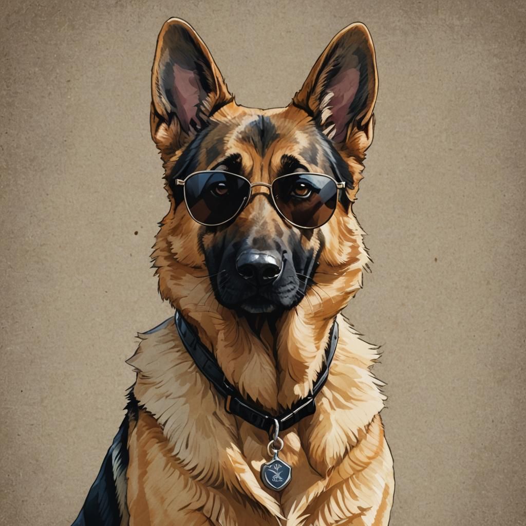 German Shepherd in Sunglasses: Anime-Inspired Portrait