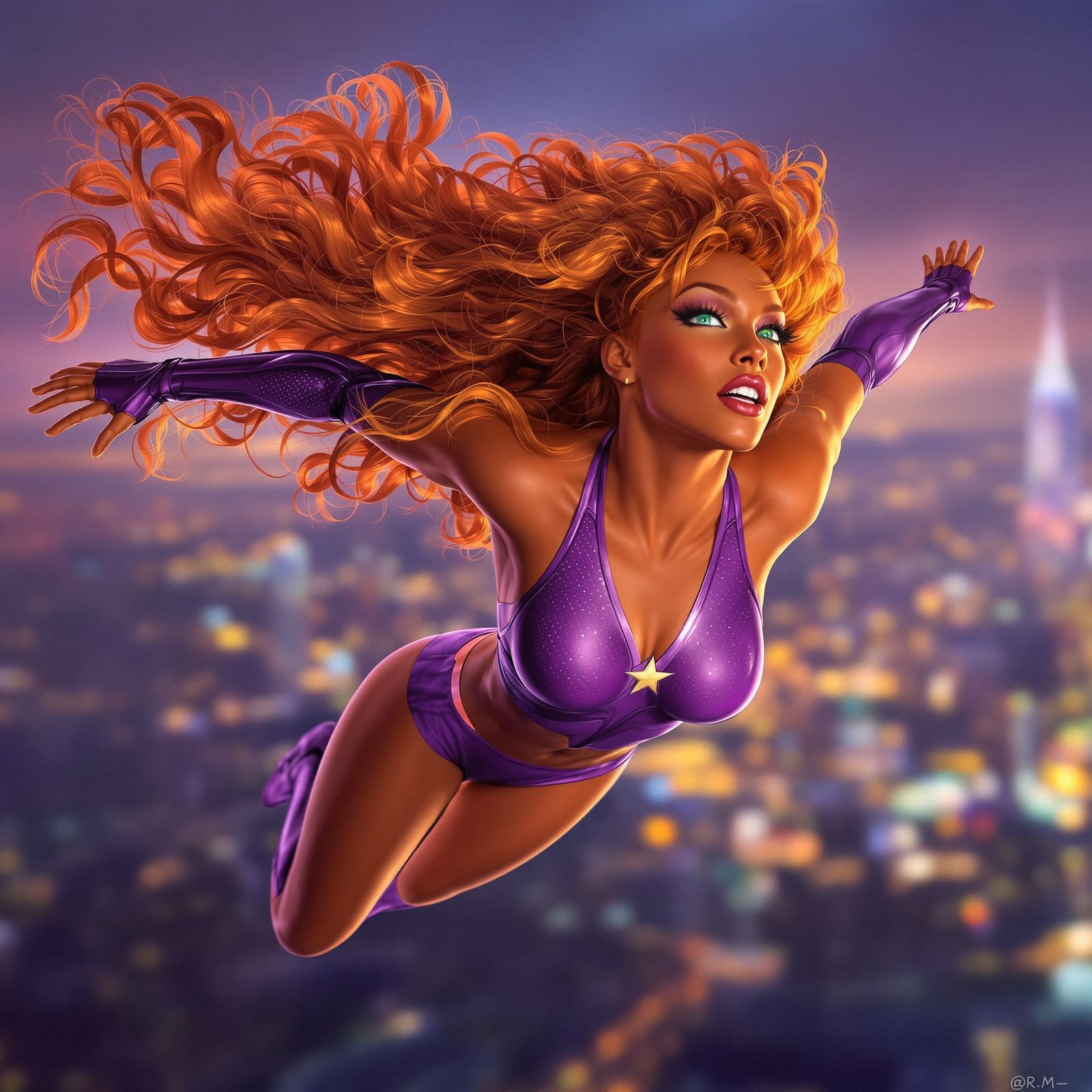Starfire in Flight: Photorealistic DC Hero