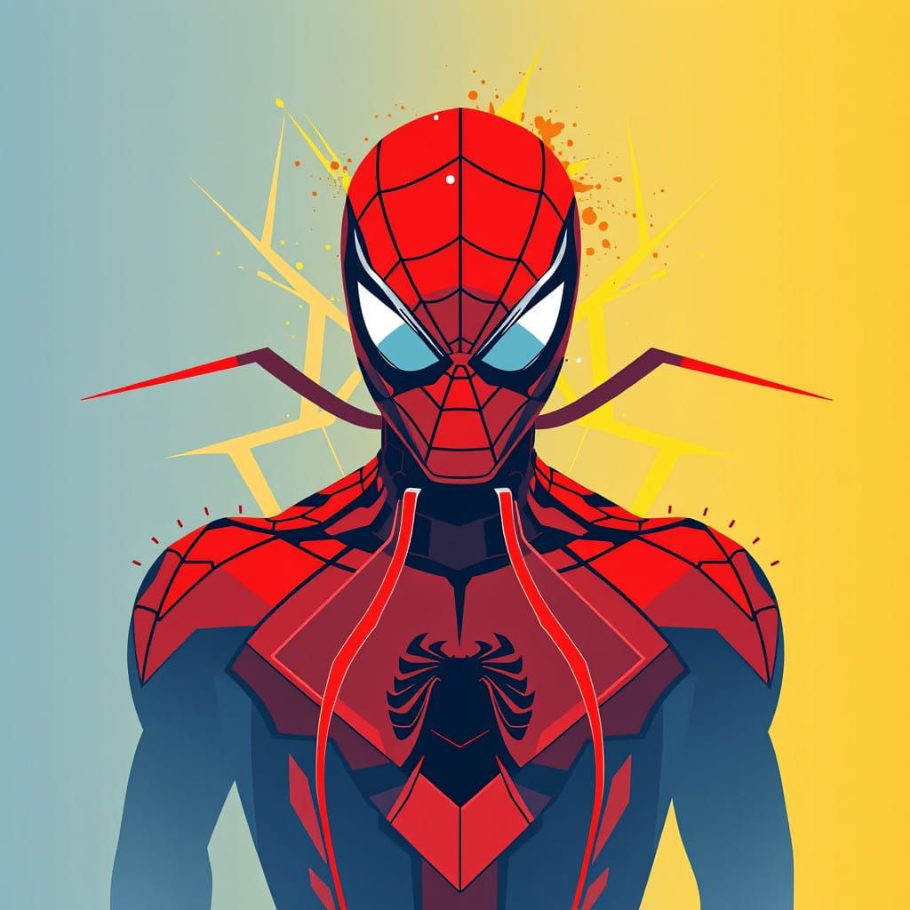 Vibrant Spider man Artwork in Triadic Colors