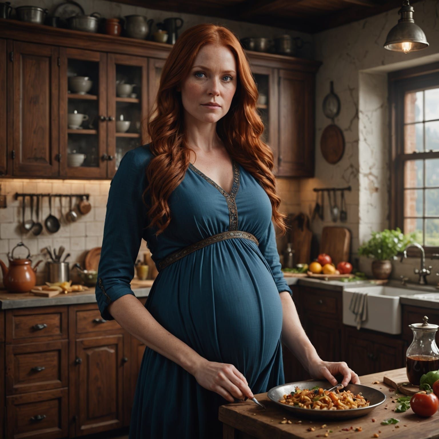 Elegant Fantasy Matinee: Pregnant Woman in Enchanted Kitchen