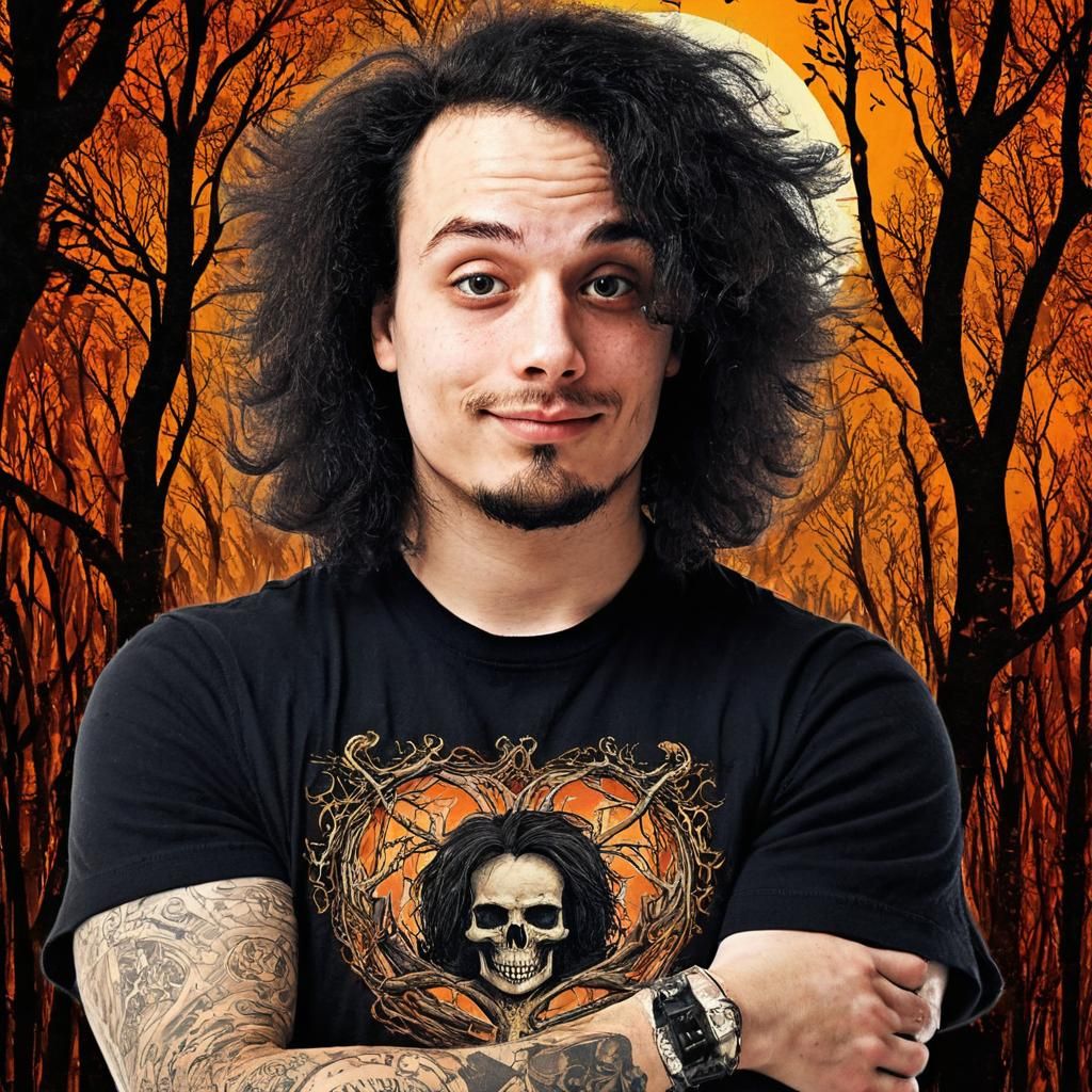 Gothic Young Man in Autumnal Forest, Comic Book Style
