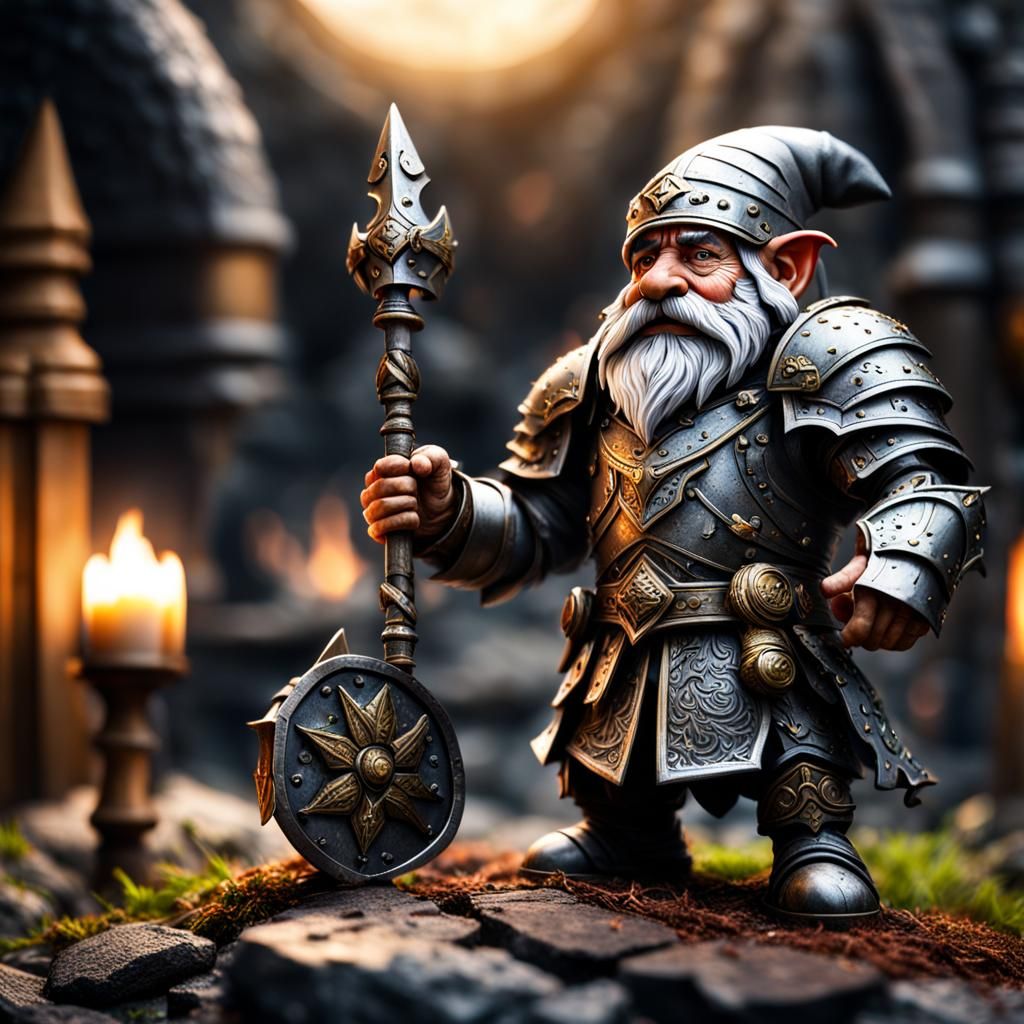 Gnome Knight in Shining Armour, Hyperrealistic Render
