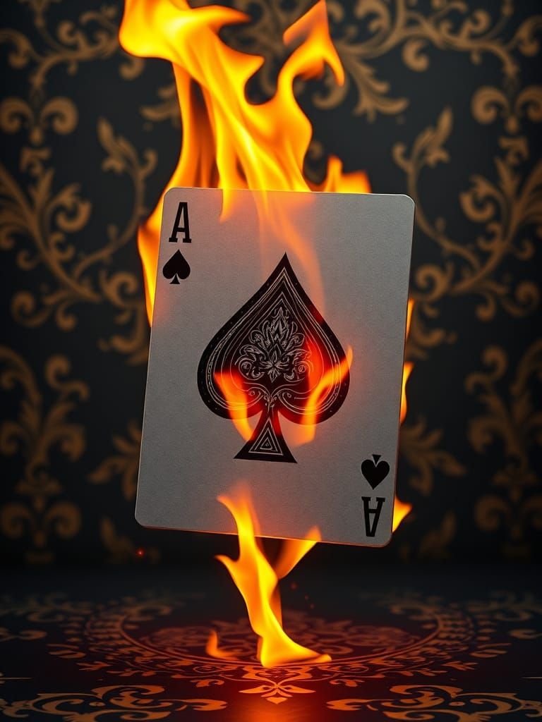 Flaming Spade Card in Surreal Digital Art Style