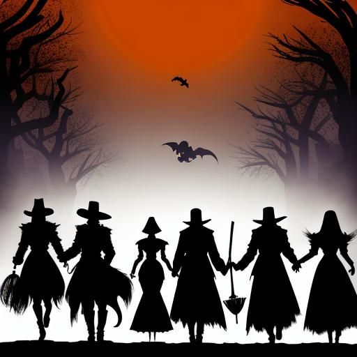 Witch Fairytale: Ghosts and Witches on Broomsticks