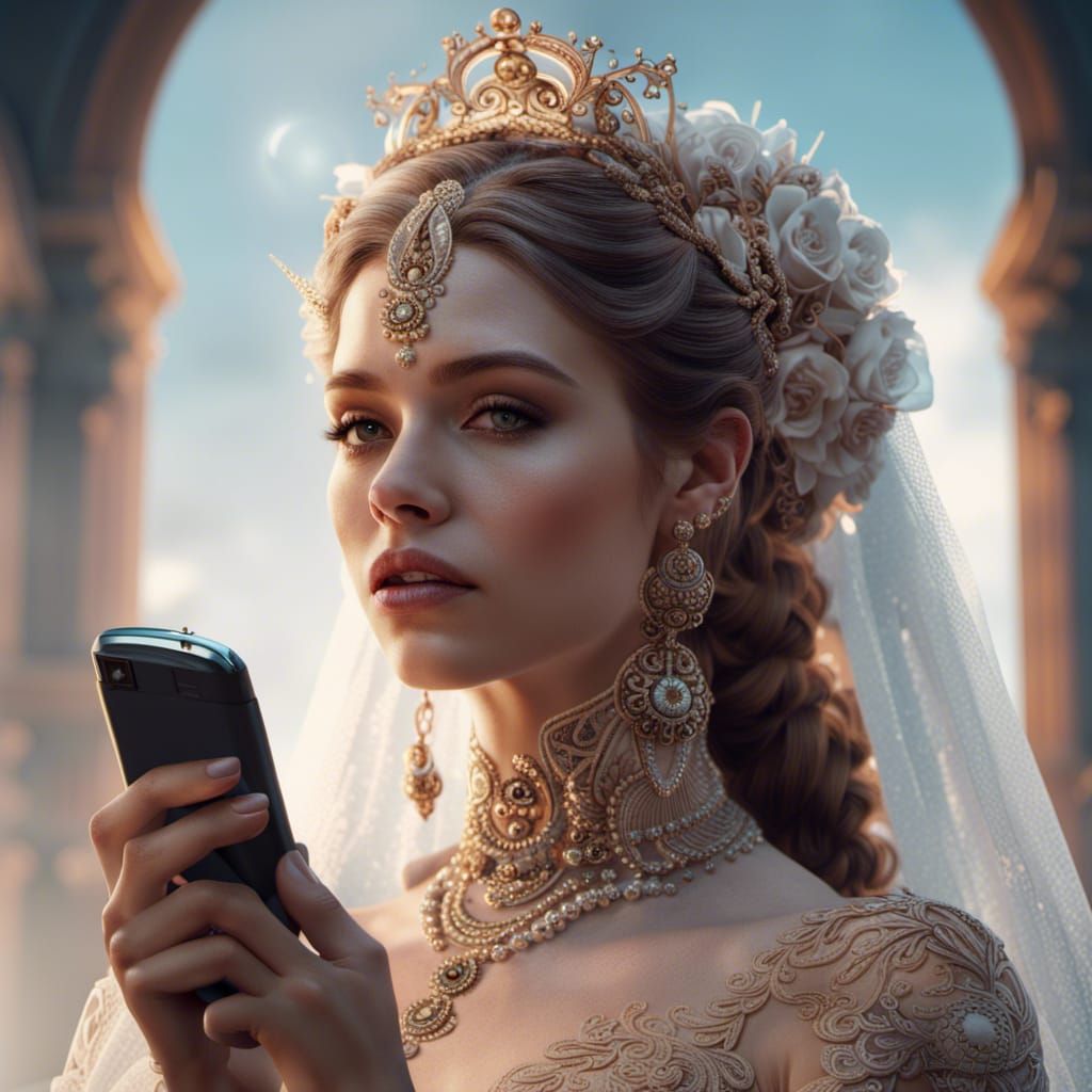 Bride with Phone: Detailed Fantasy Concept Art