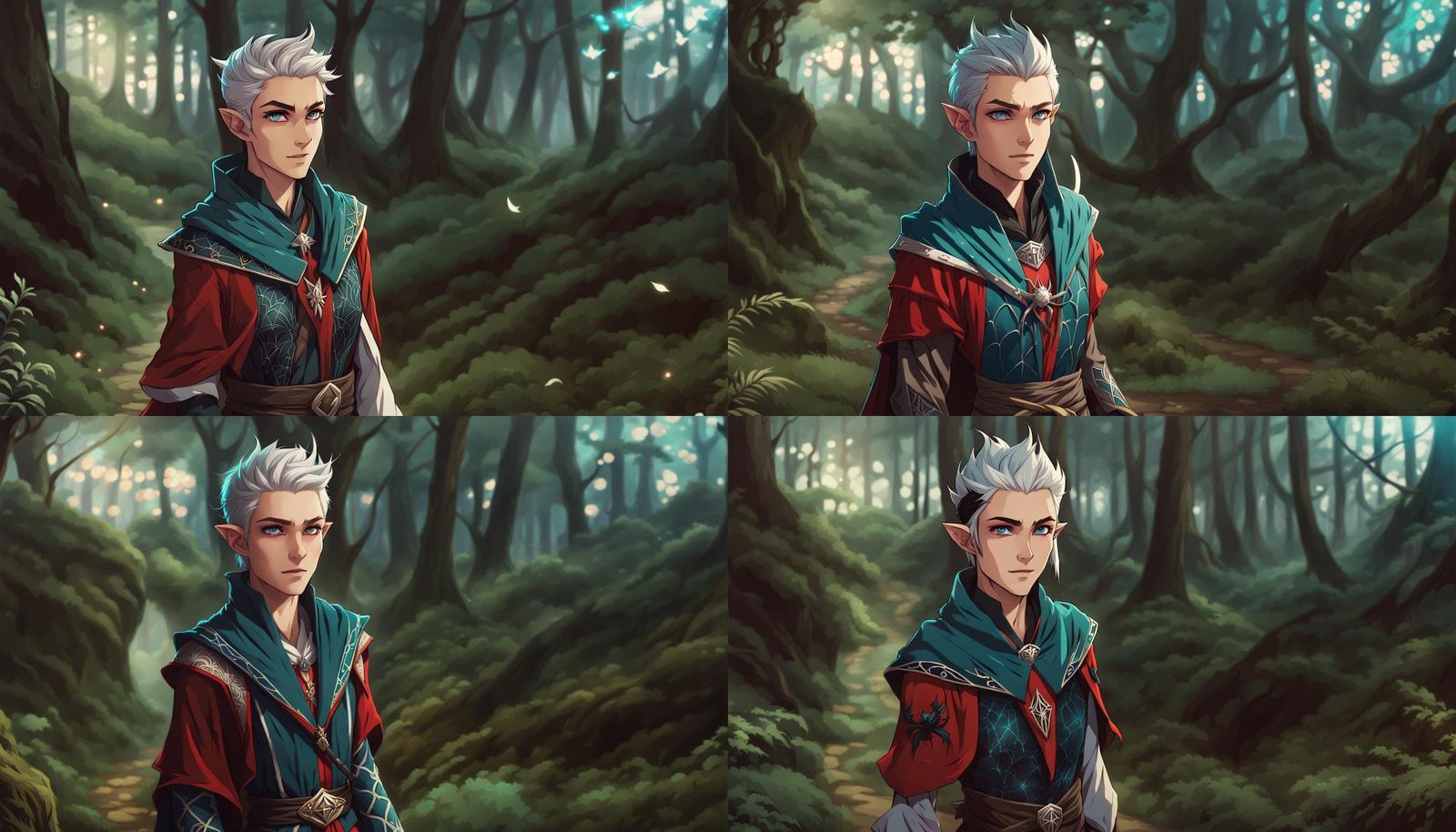 Androgynous Half-Elf Wizard on Forest Road in Anime Style