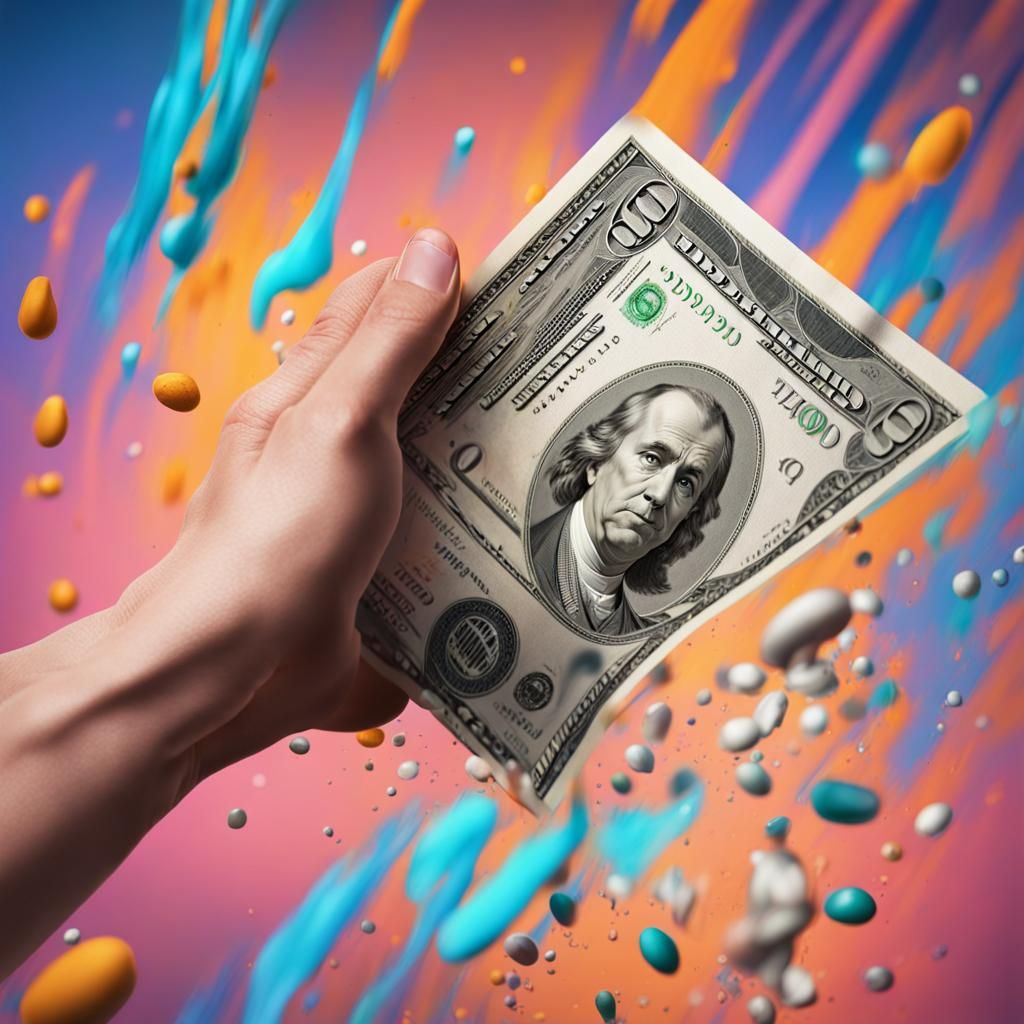 Hand Reaching for Dollars in Hyperrealistic Style