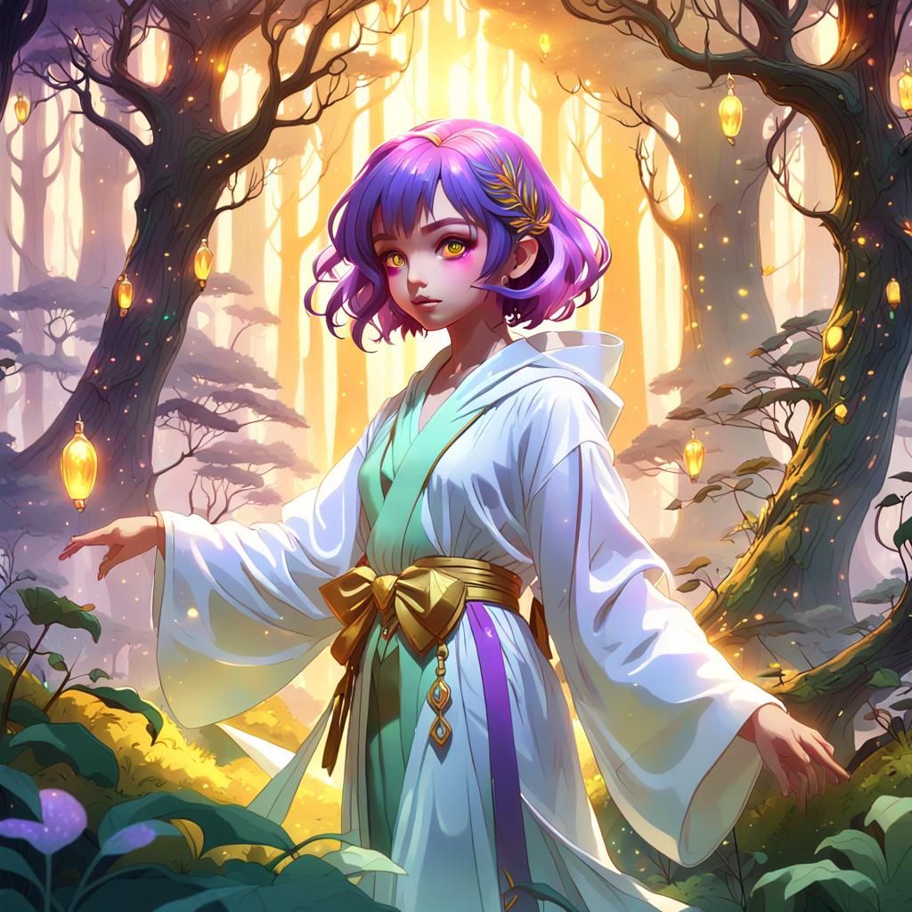 Enchanting Woman in Magical Forest Glade
