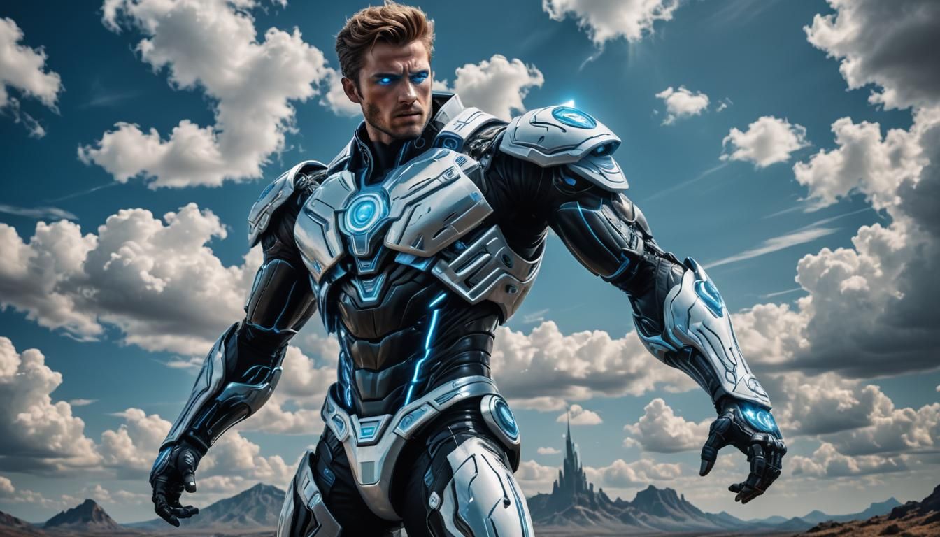 Tron-Inspired Warrior in Blue Light Suit