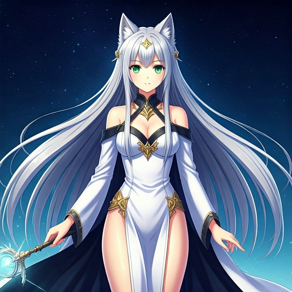 Anime Wolf Priestess with Wand