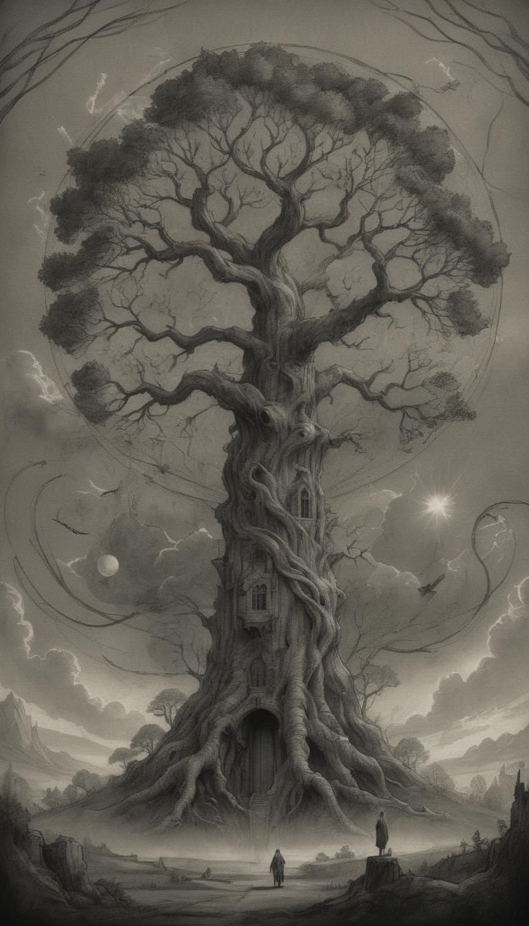 Tree with Dark Academia Influences as Pencil Sketch