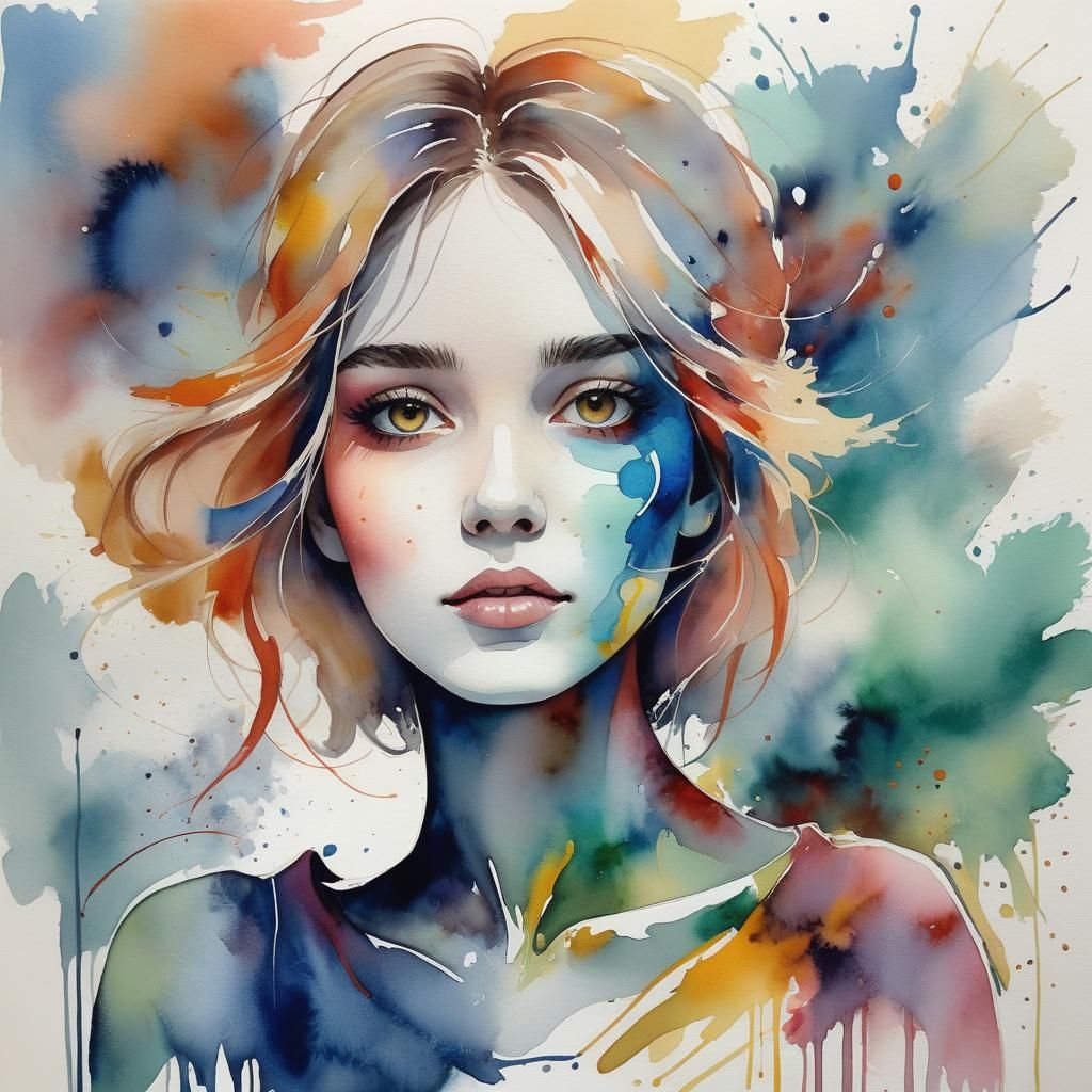 Girl in Abstract Watercolour Time