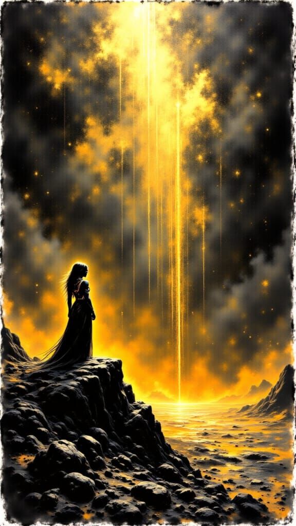 Fire Elf on Volcanic Cliff Graphic Novel Illustration