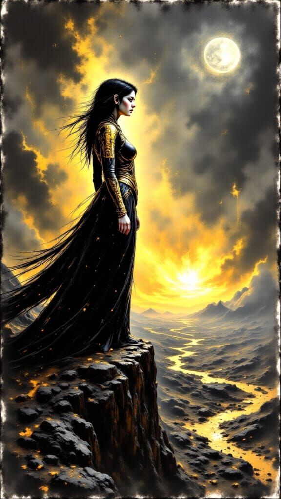 Fire Elf Portrait on Volcanic Cliff