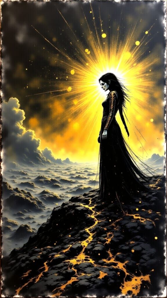 Fire Elf on Volcanic Cliff Graphic Novel Illustration