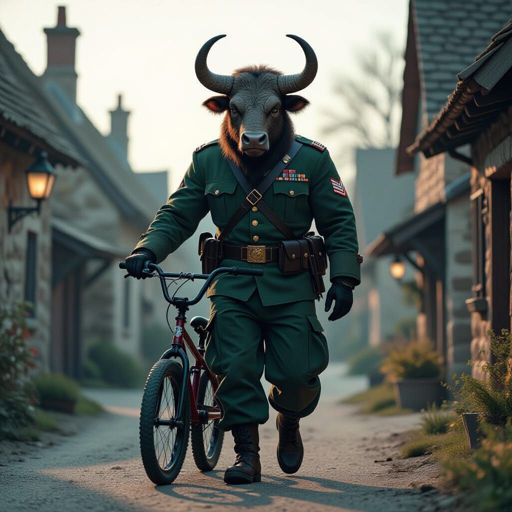 Minotaur Royal Marine Walks Home: Hyperrealistic Rendering