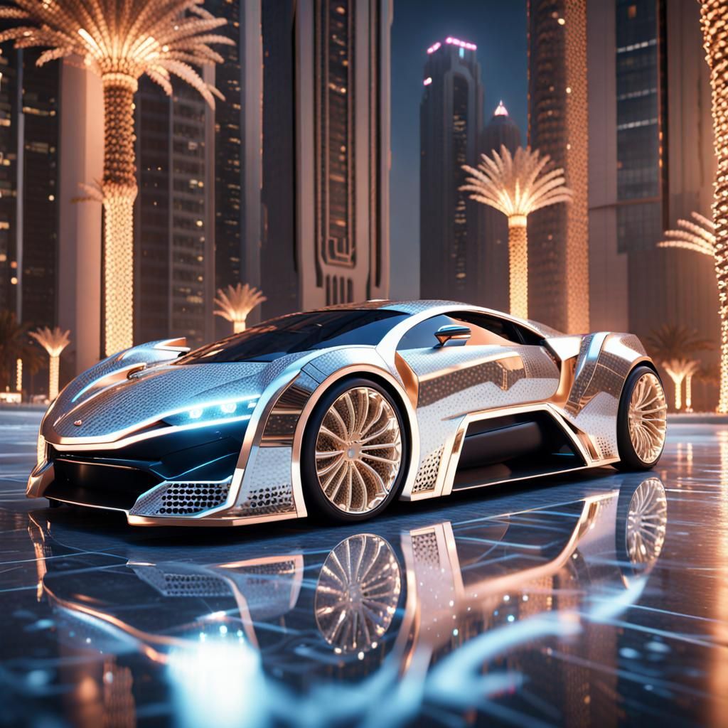 Luxury Sci-Fi Sports Car in Dubai, 3D Render