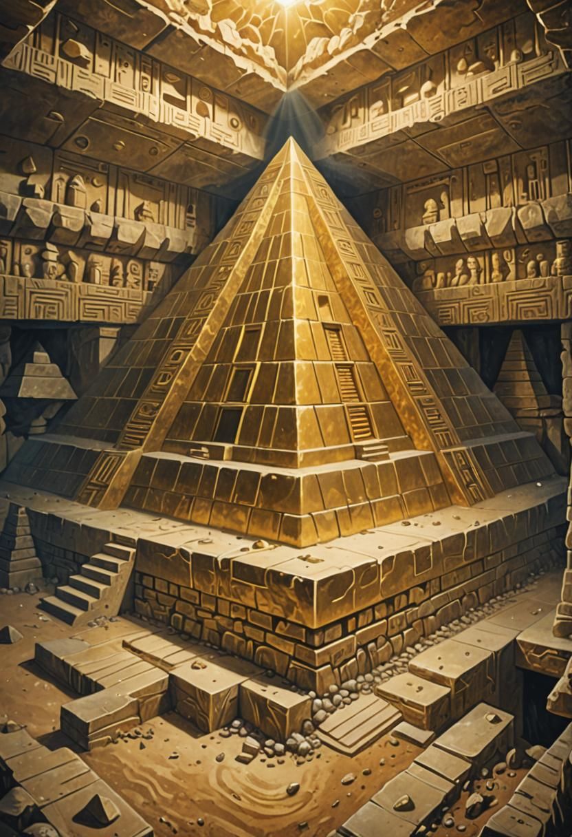 Gold Art Deco Pyramid in Magical Cave