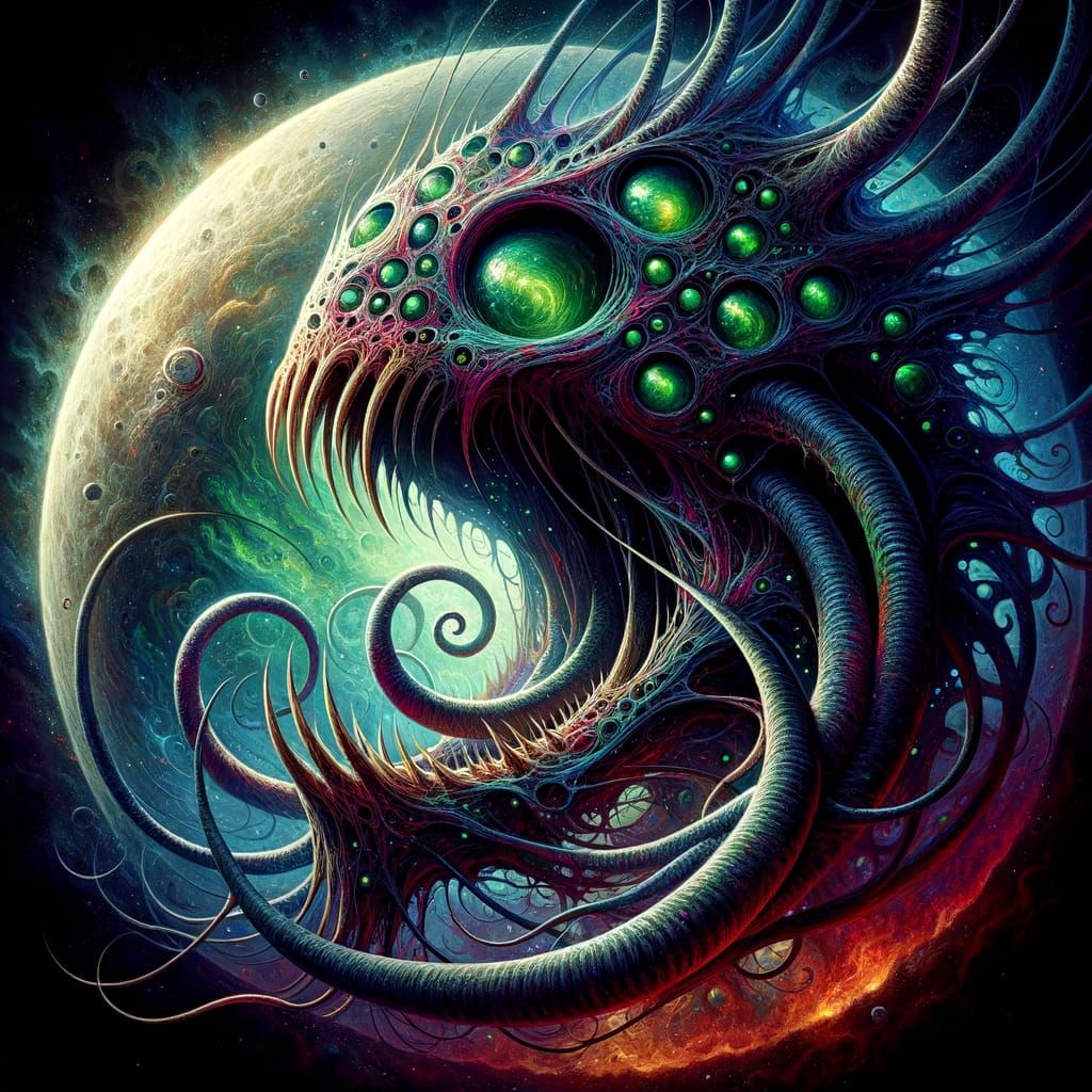 Ominous Cosmic Serpent Entity in Pen and Ink Style