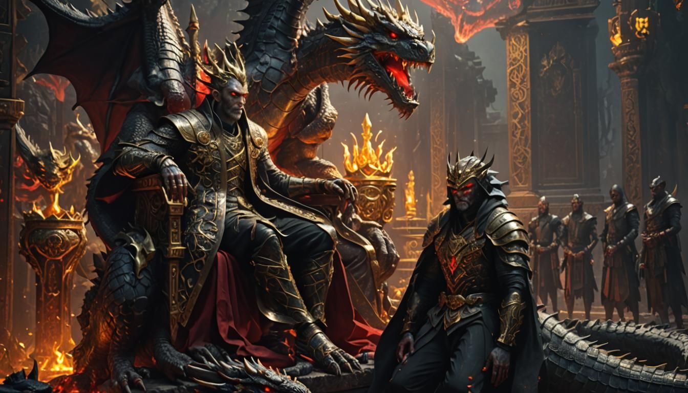 Dragon Demon King on Throne with Kneeling Figure