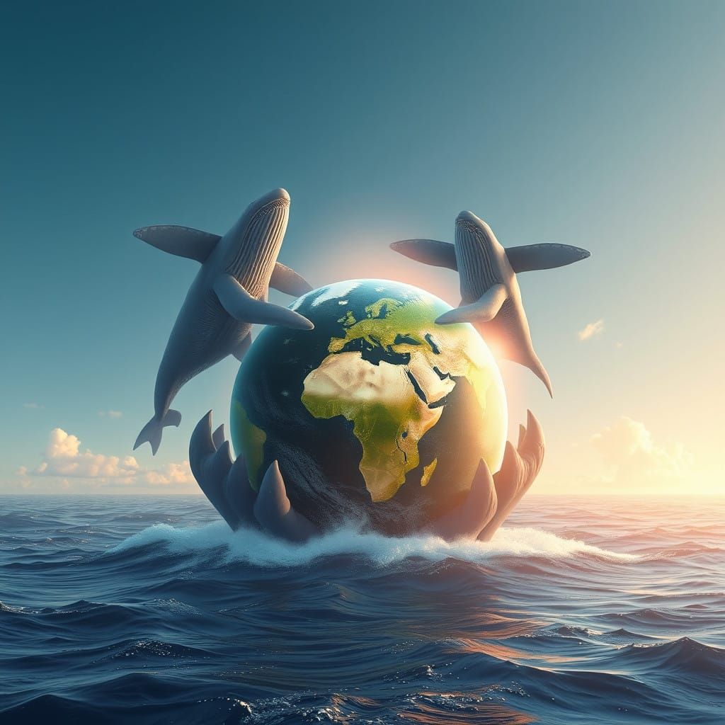 Majestic Whales Cradle a Vibrant Earth in Their Fins