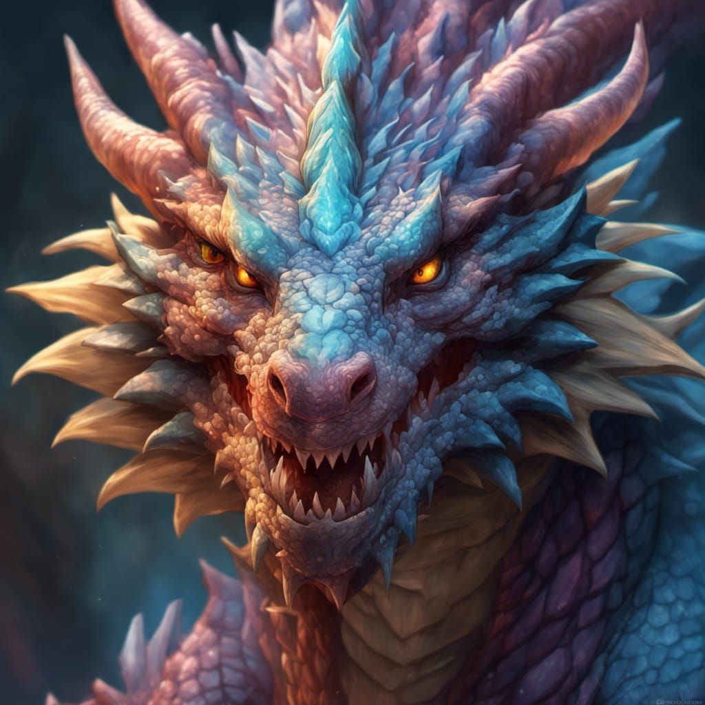 Fluffy Dragon Portrait in Hyperdetailed Digital Art