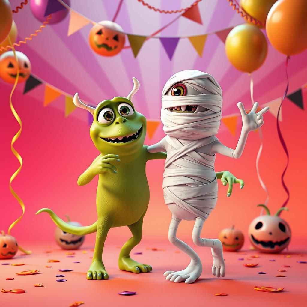 Sweet and Spooky Monsters Dance: Pixar-Style 3D Art