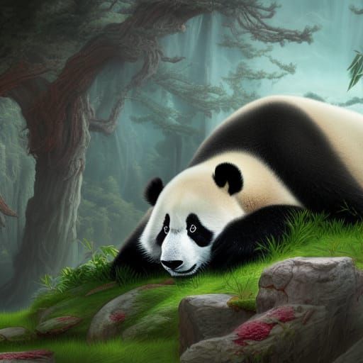 Sleeping Panda in Detailed Matte Painting