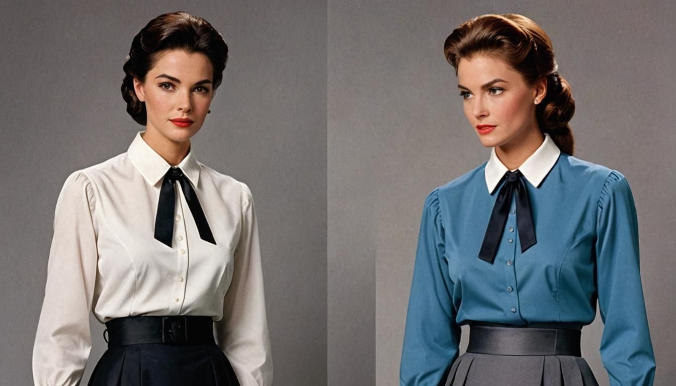 Immaculate Women in Formal Attire with Ribbons