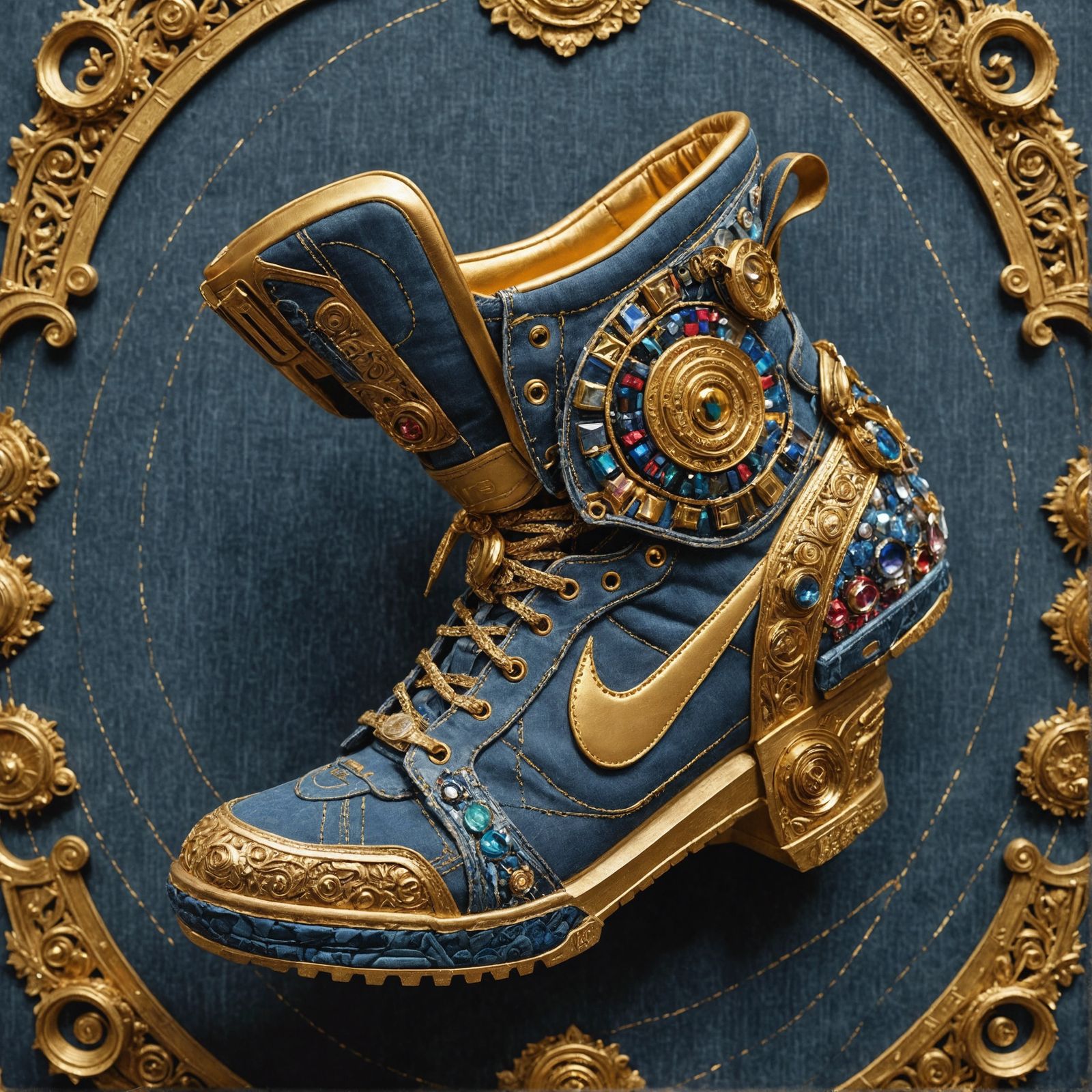 Futuristic Denim Nike Sneaker in Solarpunk Style