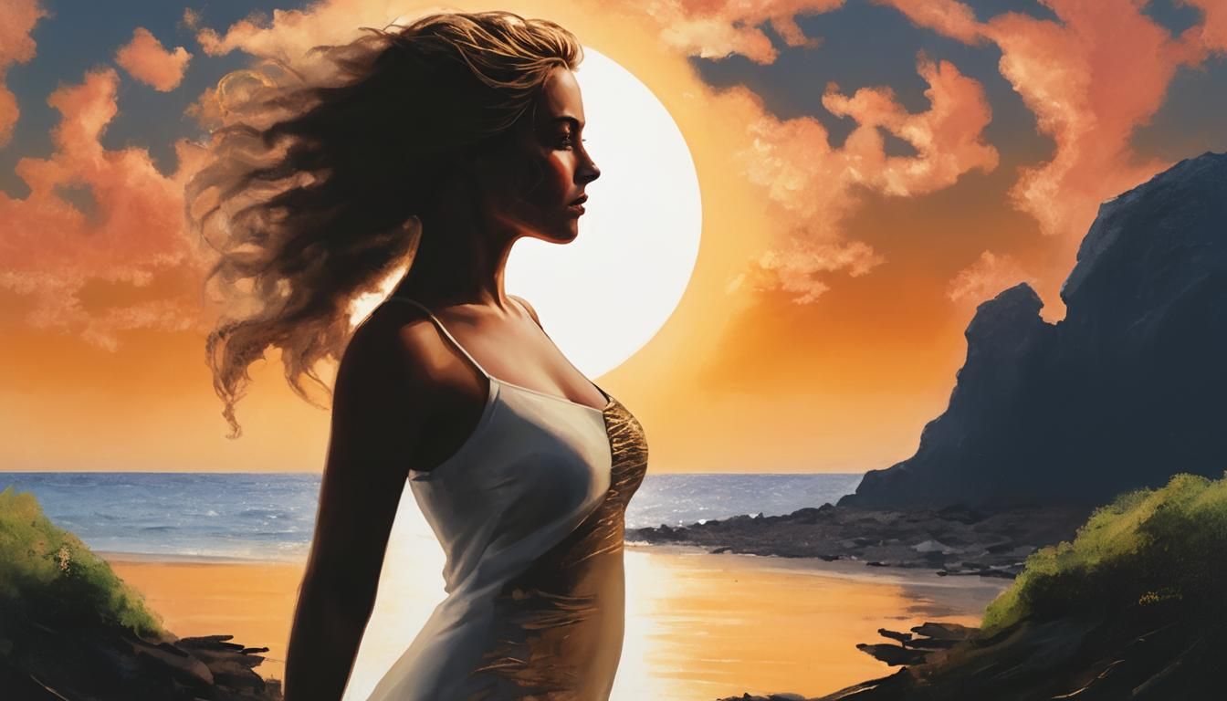 Sunset Beach Impressionism: Woman in Golden Light