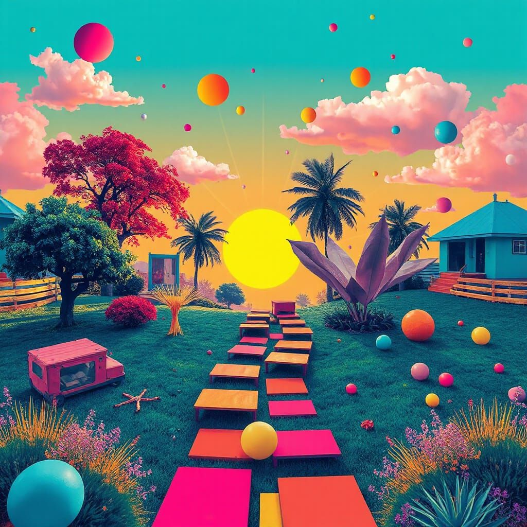 Vibrant Futuristic Cityscape with Geometric Shapes and Neon ...