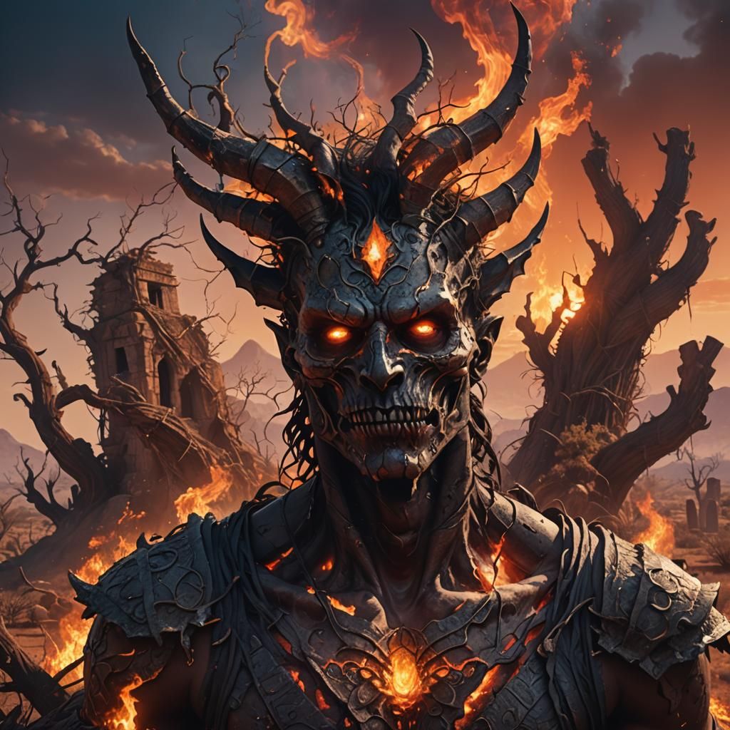 Demonic Mexico in Burning Desert Landscape