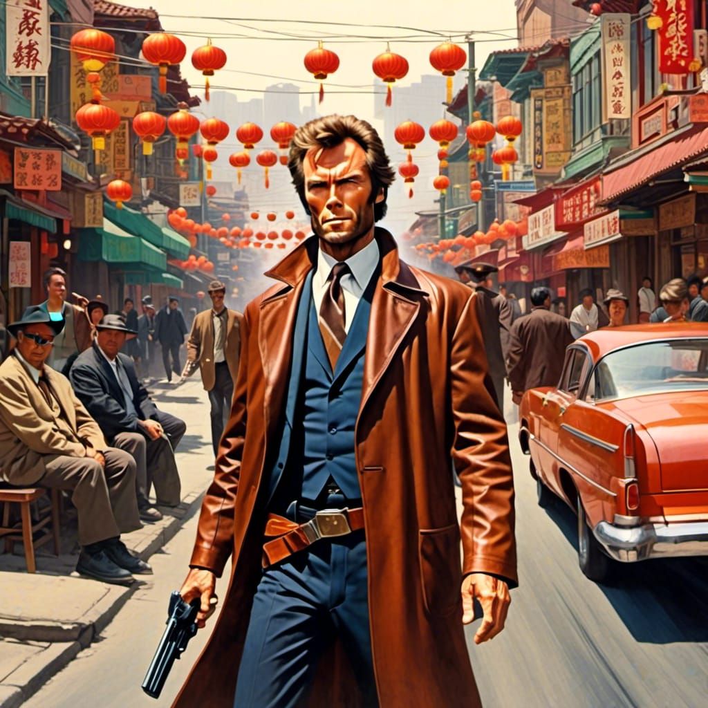 Dirty Harry in Chinatown: Clint Eastwood AI Portrait