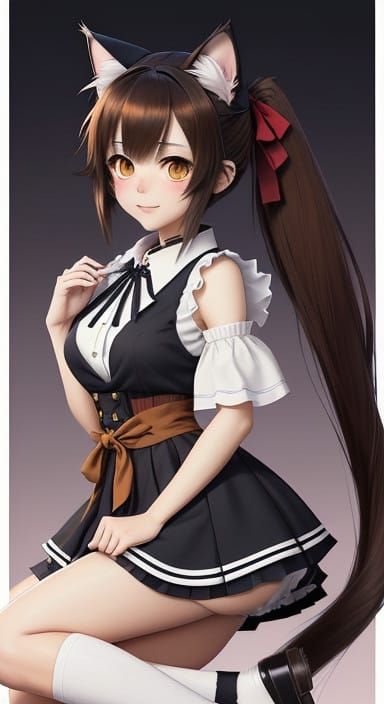 Anime-Inspired Cat Girl in Dreamy School Uniform