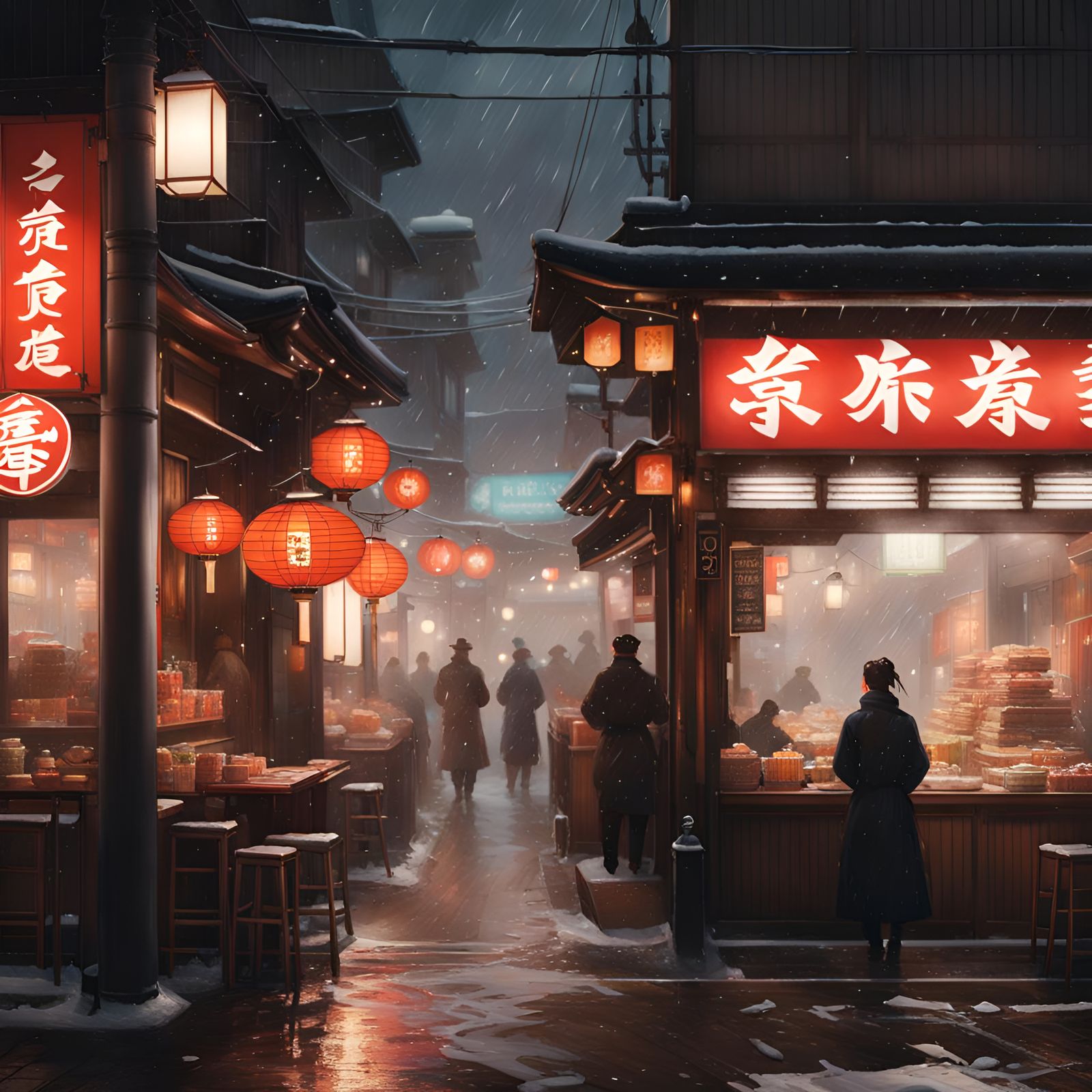 Snowy Ramen Shop in Ghibli Style