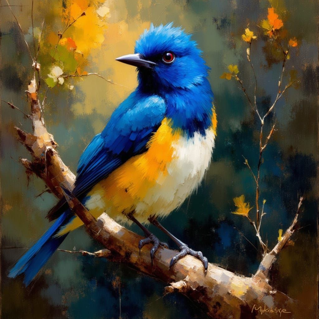 Surrealistic Blue Wren in Chiaroscuro