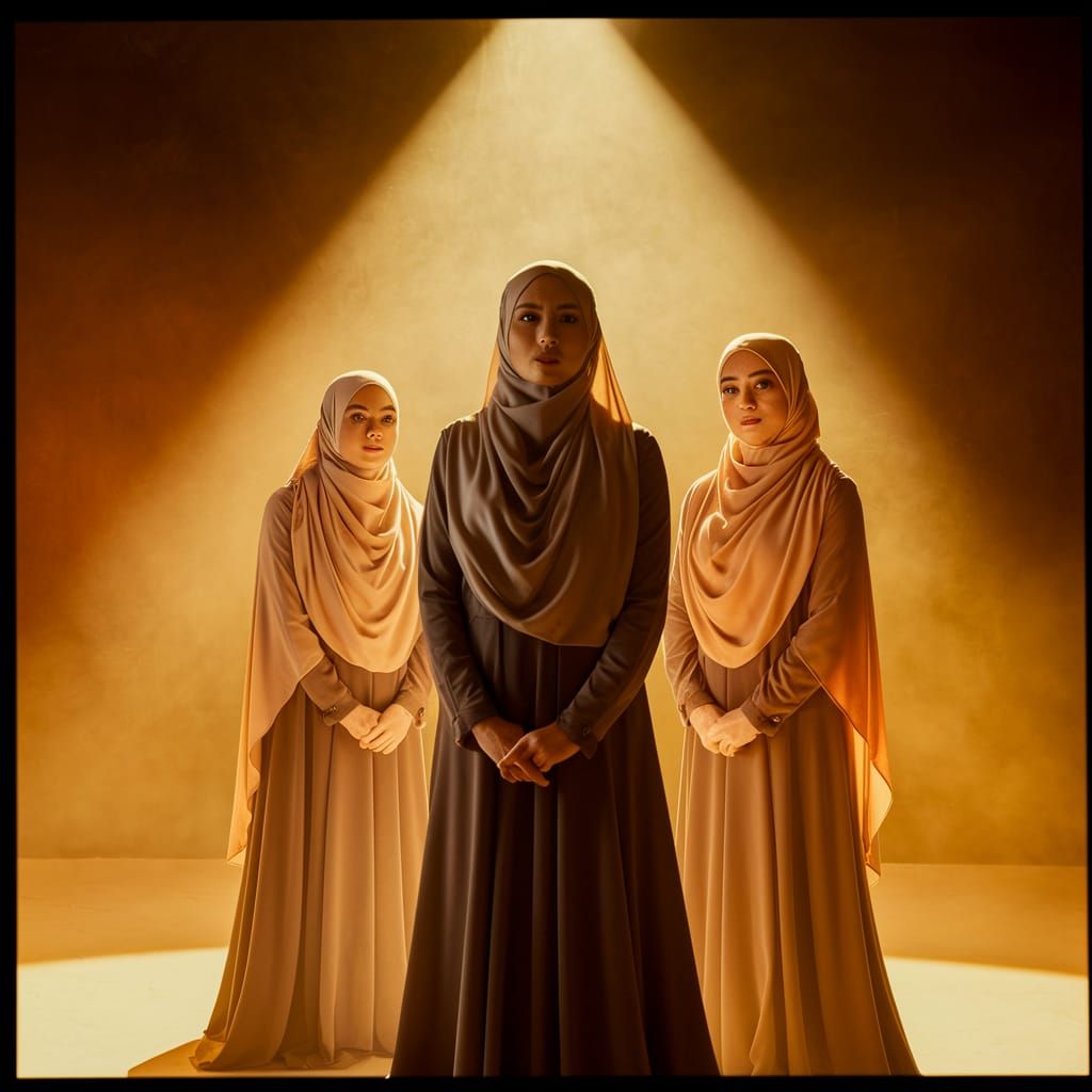 Elegant Muslim Women Under Golden Spotlight
