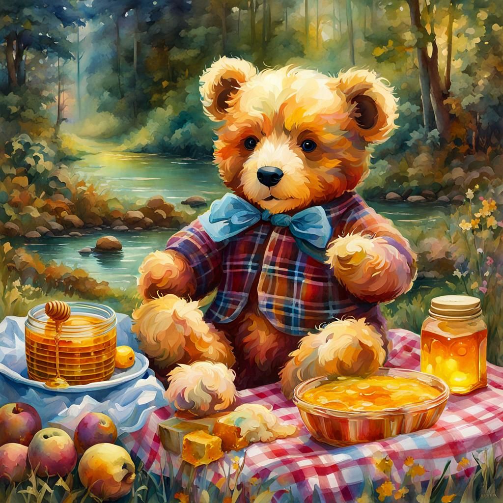 Teddy Bear's Fairytale Picnic in Watercolour Style