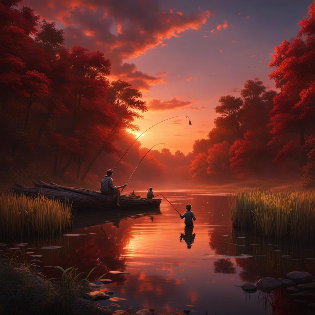 Boy Fishing at Dawn: Detailed Matte Painting